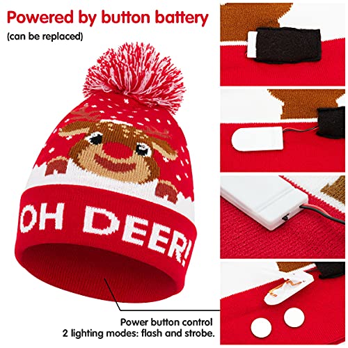 Achort Sombrero LED Light Up Sombrero Beanie Gorro Sombrero 6 LED Christmas Christmas Hat Sombrero de Sombrero de Nieve Invernal Sombrero Feo Sombrero Beanie Cap para Niños Niñas (Negro y Verde)