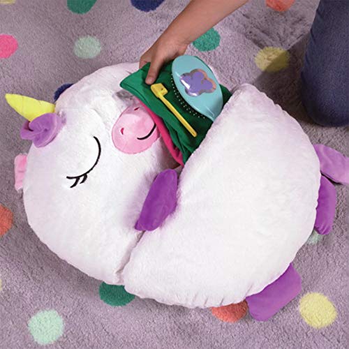 Acptxvh Bolso de Dormir 2 en 1, Bolsa Plegable Suave Juego de Almohada Animal de una Pieza Dormir, Bolsa con niños para Acampar Viajar al Aire Libre 150 cm,White Unicorn