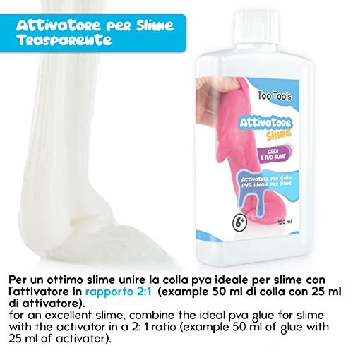 Activador Slime ideal para todos los tipos de Slime y Collas PVA - 100 ml Crea tu propio Slime con la combinación adecuada de Slime y cola PVA en bruto y no brillante.