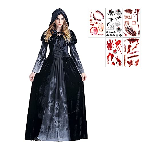 Adulto Disfraz De Halloween Dama Traje De Bruja Mujeres Cosplay Vampiresa Vestido De Calavera, Disfraz De Fantasma, Disfraz De Fiesta para Fiesta de Halloween Carnaval