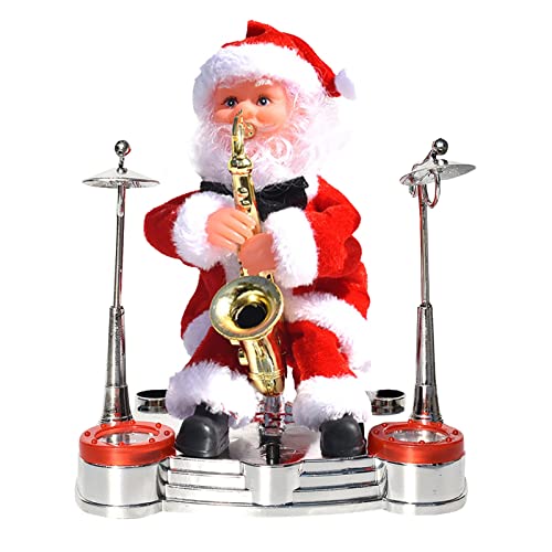 Aedcbaide Música eléctrica muñeca de Papá Noel Decoración navideña Suonar la batería Guitarra saxofón música muñeca adornos para festivales para regalos para niños (gris)