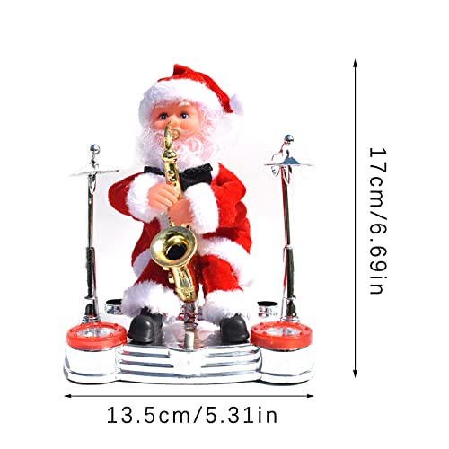 Aedcbaide Música eléctrica muñeca de Papá Noel Decoración navideña Suonar la batería Guitarra saxofón música muñeca adornos para festivales para regalos para niños (gris)