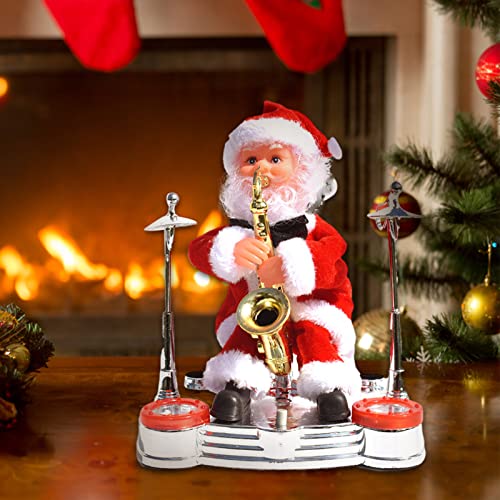 Aedcbaide Música eléctrica muñeca de Papá Noel Decoración navideña Suonar la batería Guitarra saxofón música muñeca adornos para festivales para regalos para niños (gris)