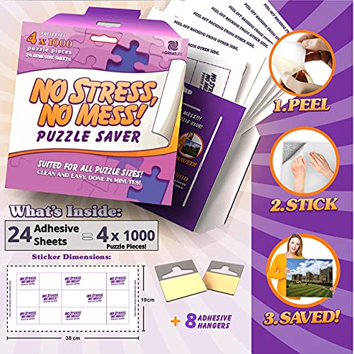 AGREATLIFE 24 Sheets New Improved No Stress, No Mess Puzzle Saver - Stickier Than Ever - Glue Sheets for Puzzle: Securely Sticks: Permanent Puzzle Preservation Up to 4000-piece Work of Art