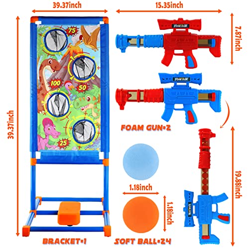 AISIPRIN Juegos de Tiro, Juego de Objetivos de Tiro en Movimiento,2 Pistolas de Juguete de Aire con 24 Bolas de Espuma,Actividad Juego de Disparos en Movimiento Regalos para niños y niñas