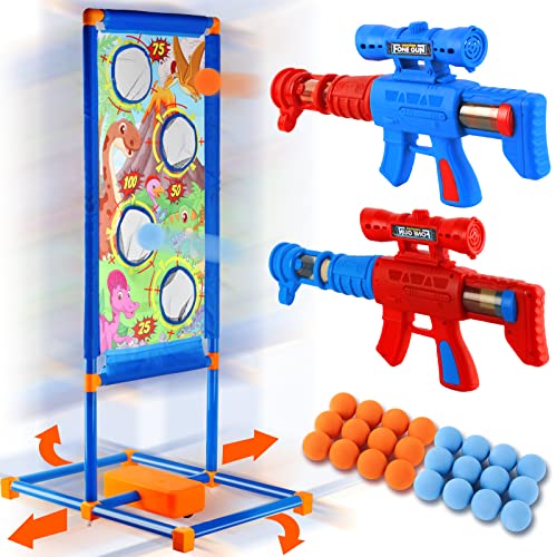 AISIPRIN Juegos de Tiro, Juego de Objetivos de Tiro en Movimiento,2 Pistolas de Juguete de Aire con 24 Bolas de Espuma,Actividad Juego de Disparos en Movimiento Regalos para niños y niñas