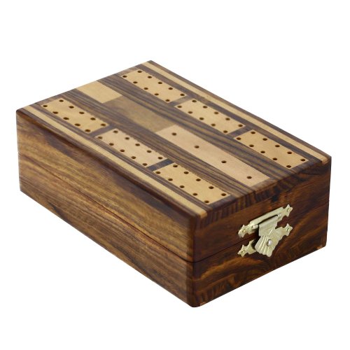 Ajuny Juego de Mesa Tradicional de Madera Cribbage con Clavijas de Metal y Tarjetas con área de Almacenamiento Tamaño de Tablero 5x3,25x2 Pulgadas