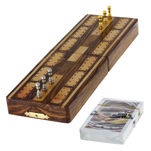 Ajuny Juego de Mesa Tradicional de Madera Cribbage con Clavijas de Metal y Tarjetas con área de Almacenamiento Tamaño de Tablero 5x3,25x2 Pulgadas