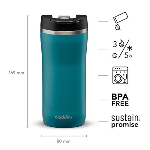 Aladdin Barista Mocca Thermavac Leak-Lock Termo Café Para Llevar 0.35L Aqua Blue – Botella Termica Acero Inoxidable - Se Mantiene Caliente 3 Horas - Libre de BPA - Apta Para Lavavajillas