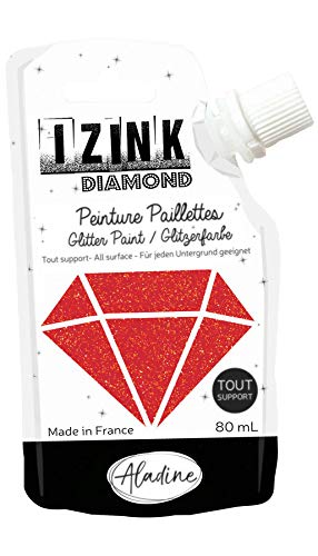 Aladine Izink Diamond – Pintura con purpurina – Ultra concentrada en lentejuelas – Decoración todo soporte – DIY y manualidades creativas – Fabricado en Francia – Botella flexible de 80 ml – Rojo