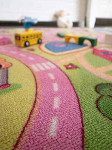 Alfombra Infantil Niña Ciudad Rosa 160cm x 200cm, Alfombra Coches Circuito | Alfombra Carretera Jugar