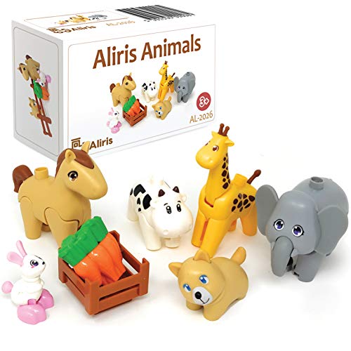 Aliris 6 Simpáticos Animales, 4 Vallas, Zanahorias y Caja - Juguete Educativo -Figuras de Animales Compatibles con Marca Líder de Bloques de Construcción