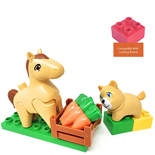 Aliris 6 Simpáticos Animales, 4 Vallas, Zanahorias y Caja - Juguete Educativo -Figuras de Animales Compatibles con Marca Líder de Bloques de Construcción