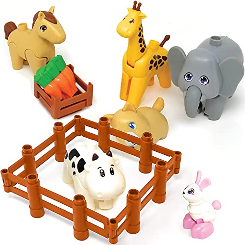 Aliris 6 Simpáticos Animales, 4 Vallas, Zanahorias y Caja - Juguete Educativo -Figuras de Animales Compatibles con Marca Líder de Bloques de Construcción