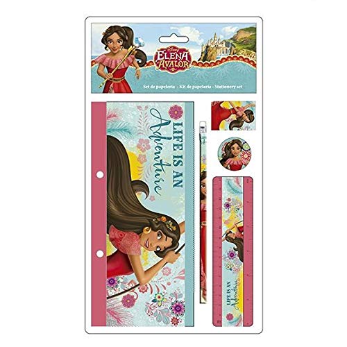 ALMACENESADAN 2390; Pack Escolar Disney Elena de Avalor; 5 Piezas; Compuesto por portatodo Plano 23x9 cm; lapicero, Goma, sacapuntas y Regla