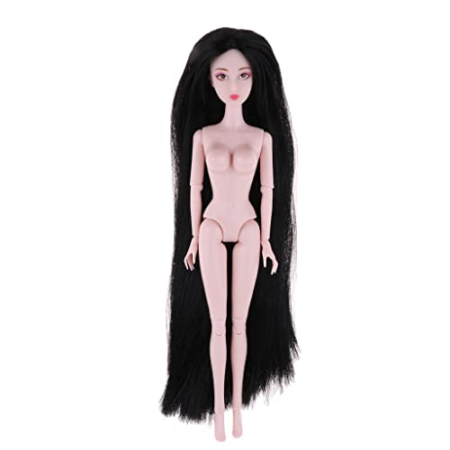 Almencla Muñeca BJD 1/6, Tono de Piel Rosa, Cuerpo Desnudo, Modelo de Niña con Pelo Negro Liso