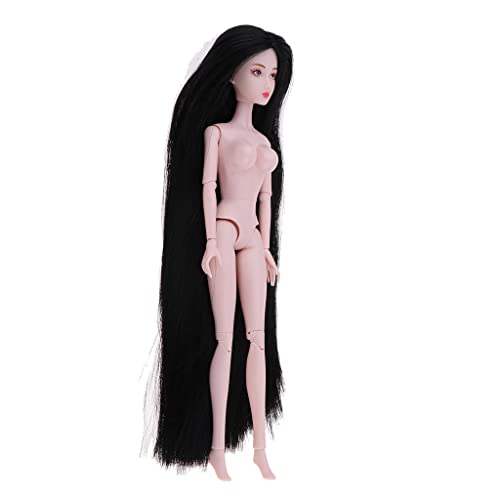 Almencla Muñeca BJD 1/6, Tono de Piel Rosa, Cuerpo Desnudo, Modelo de Niña con Pelo Negro Liso