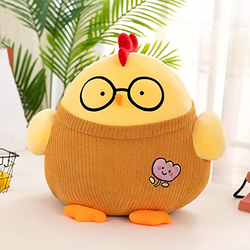 Almohada De Muñeco De Peluche De Pollo De Dibujos Animados, Regalo para Niñas, Lindo Pollo Ragdoll con Gafas, Almohada para Sofá, Juguetes De Peluche para Niños, Decoración para