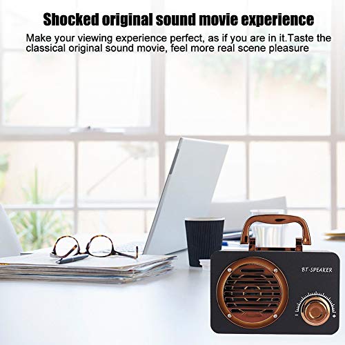 Altavoz Bluetooth Vintage, Mini Altavoz Retro de Madera Portátil con Función de Reproducción de Tarjetas, Altavoz de Escritorio Inalámbrico Universal para Oficina Y Hogar(Veta de madera negra)