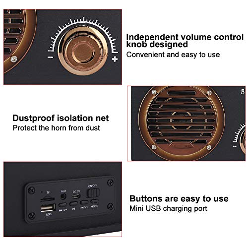 Altavoz Bluetooth Vintage, Mini Altavoz Retro de Madera Portátil con Función de Reproducción de Tarjetas, Altavoz de Escritorio Inalámbrico Universal para Oficina Y Hogar(Veta de madera negra)