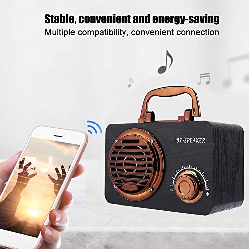 Altavoz Bluetooth Vintage, Mini Altavoz Retro de Madera Portátil con Función de Reproducción de Tarjetas, Altavoz de Escritorio Inalámbrico Universal para Oficina Y Hogar(Veta de madera negra)