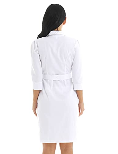 Alvivi Cosplay Disfraces de Enfermera Chica Mujer Vestido Blanco Traje de Médico Abrigo Uniforme Hospital Sanitario Bata de Laboratorio Adulto Disfraz de Fiesta Halloween Carnaval Blanco Medium