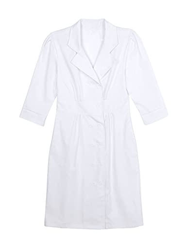 Alvivi Cosplay Disfraces de Enfermera Chica Mujer Vestido Blanco Traje de Médico Abrigo Uniforme Hospital Sanitario Bata de Laboratorio Adulto Disfraz de Fiesta Halloween Carnaval Blanco Medium