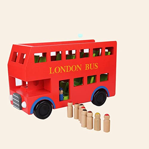 Amagogo Modelo de autobús de Londres de vehículo Liso de Madera de Dos Pisos, Modelo 1/18 para Aprender, Construir, Capacidad de Pensamiento, interacción