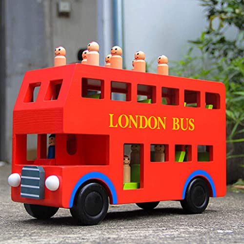 Amagogo Modelo de autobús de Londres de vehículo Liso de Madera de Dos Pisos, Modelo 1/18 para Aprender, Construir, Capacidad de Pensamiento, interacción