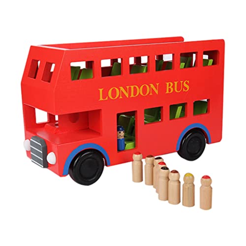 Amagogo Modelo de autobús de Londres de vehículo Liso de Madera de Dos Pisos, Modelo 1/18 para Aprender, Construir, Capacidad de Pensamiento, interacción