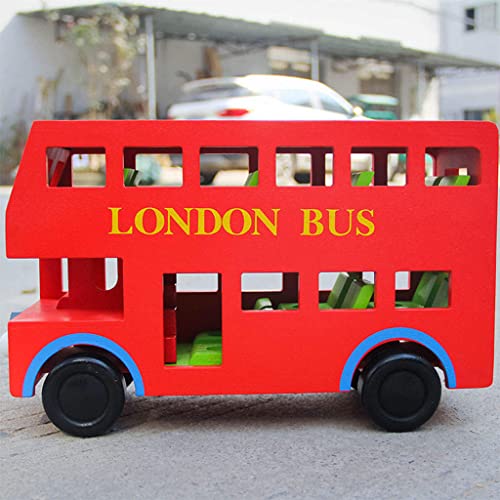 Amagogo Modelo de autobús de Londres de vehículo Liso de Madera de Dos Pisos, Modelo 1/18 para Aprender, Construir, Capacidad de Pensamiento, interacción