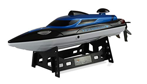 Amewi 26093 Blue Barracuda V2 Mini Boot 2,4 GHz RTR, Interruptor Seguro, Doble Cubierta, Color Negro y Azul