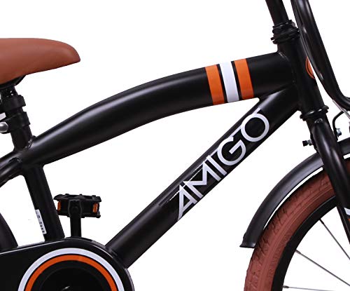 Amigo 2Cool - Bicicleta Infantil de 18 Pulgadas - para niños de 5 a 8 años - con V-Brake, Freno de Retroceso, Timbre, portaequipajes Delantero, estándar e iluminación - Negro