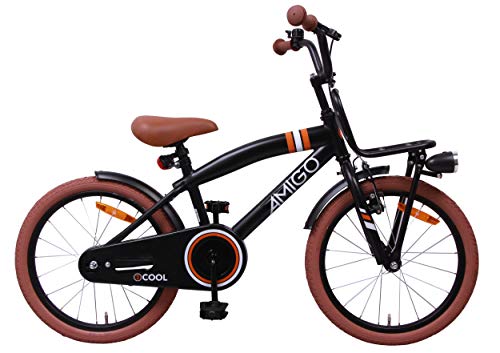 Amigo 2Cool - Bicicleta Infantil de 18 Pulgadas - para niños de 5 a 8 años - con V-Brake, Freno de Retroceso, Timbre, portaequipajes Delantero, estándar e iluminación - Negro