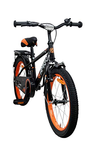 Amigo Sports - Bicicleta Infantil de 18 Pulgadas - para niños de 5 a 8 años - con V-Brake, Freno de Retroceso, Timbre, estándar e iluminación - Negro