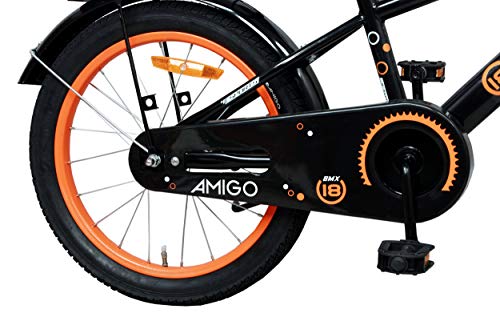 Amigo Sports - Bicicleta Infantil de 18 Pulgadas - para niños de 5 a 8 años - con V-Brake, Freno de Retroceso, Timbre, estándar e iluminación - Negro