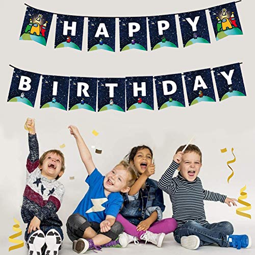 Among Us Party Supplies - Among Us Birthday Party Decoraciones Banner de feliz cumpleaños, globo, espiral, adorno para tarta para Among Us Theme Party Favor Set de suministros