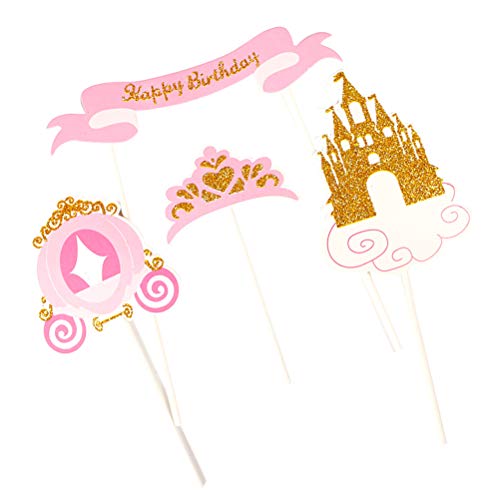 Amosfun 24 unids Happy Birthday Cake Topper Cenicienta Tema Princesa Cake Toppers Selecciones para Niños Niñas Fiesta de Cumpleaños Decoración de Pasteles Suministros