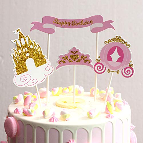 Amosfun 24 unids Happy Birthday Cake Topper Cenicienta Tema Princesa Cake Toppers Selecciones para Niños Niñas Fiesta de Cumpleaños Decoración de Pasteles Suministros