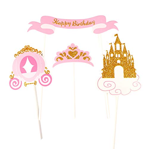 Amosfun 24 unids Happy Birthday Cake Topper Cenicienta Tema Princesa Cake Toppers Selecciones para Niños Niñas Fiesta de Cumpleaños Decoración de Pasteles Suministros