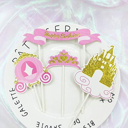 Amosfun 24 unids Happy Birthday Cake Topper Cenicienta Tema Princesa Cake Toppers Selecciones para Niños Niñas Fiesta de Cumpleaños Decoración de Pasteles Suministros