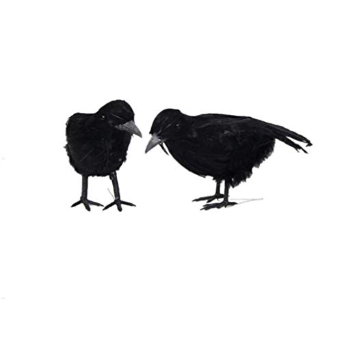 Amosfun 2pcs de Halloween Negro con Plumas de Gallo realistas Aves Cuervos apoyos perseguido Pantalla casa Cementerio lápida