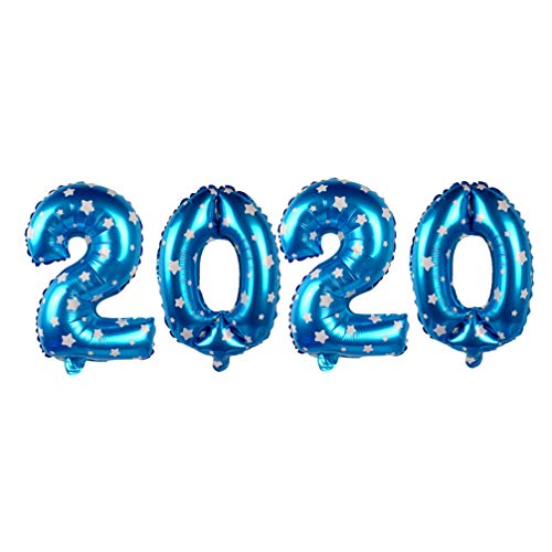 Amosfun 40 Pulgadas 2020 número Globo Conjunto Estrella corazón Papel de Aluminio Globo de Confeti de látex con Cinta para Navidad Festivo Boda cumpleaños (Azul)