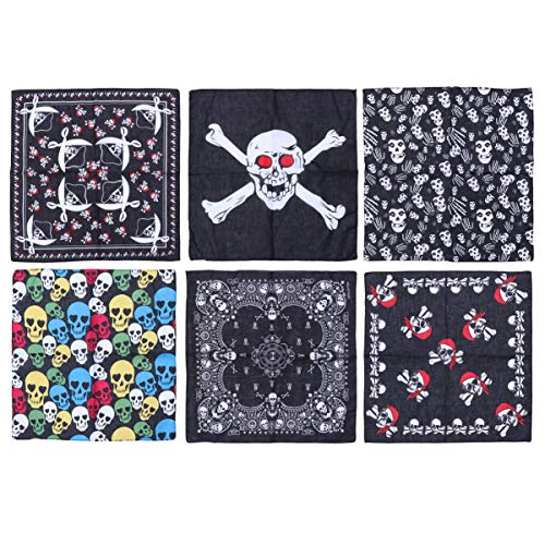 Amosfun 6 Piezas de Halloween Bandana Calavera Bandana pañuelo cómodo Accesorio de Fiesta Decoraciones de Disfraces para Adultos Mujeres Hombres