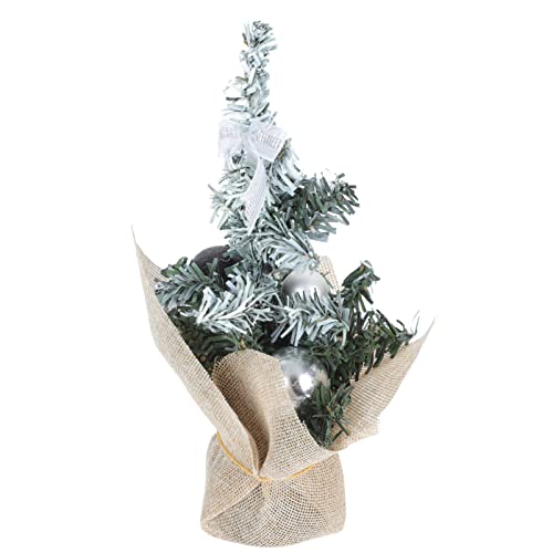 Amosfun Árbol de Navidad artificial en miniatura, pino nevado, sisal, con base para tartas, tren, paisaje ferroviario, modelo para invierno y vacaciones