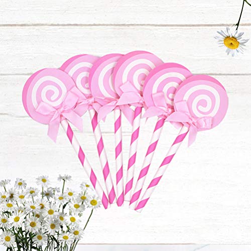 Amosfun lollipop cake toppers fiesta de cumpleaños lollipop bowknot cake decoraciones fruta comida postre topper para boda fiesta de cumpleaños baby shower 36pcs (rosa)