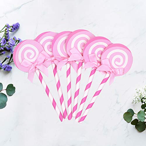 Amosfun lollipop cake toppers fiesta de cumpleaños lollipop bowknot cake decoraciones fruta comida postre topper para boda fiesta de cumpleaños baby shower 36pcs (rosa)