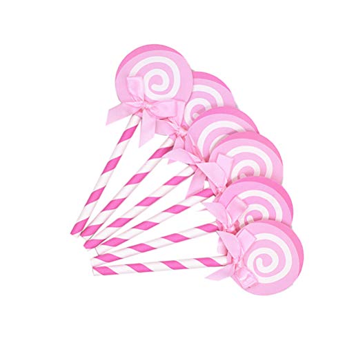 Amosfun lollipop cake toppers fiesta de cumpleaños lollipop bowknot cake decoraciones fruta comida postre topper para boda fiesta de cumpleaños baby shower 36pcs (rosa)