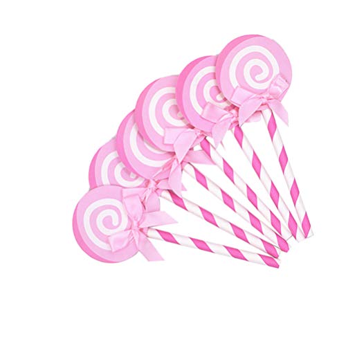 Amosfun lollipop cake toppers fiesta de cumpleaños lollipop bowknot cake decoraciones fruta comida postre topper para boda fiesta de cumpleaños baby shower 36pcs (rosa)