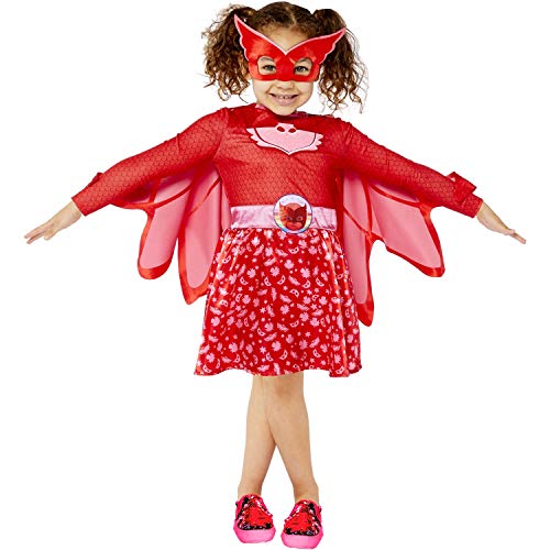 amscan Girls Child PJ Masks Owlette Fancy Dress Costume (Age: 3-4 Years) Disfraz, Color Rosso, (9908860)